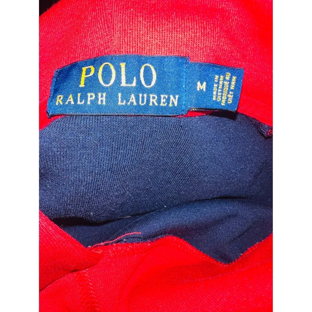 Polo Ralph Lauren Mens Colorblock Hoodie Navy Red Logo Sweatshirt Medium